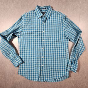 J Crew Shirt Mens Medium Blue Gingham Plaid Classic Flex Washed Button Up